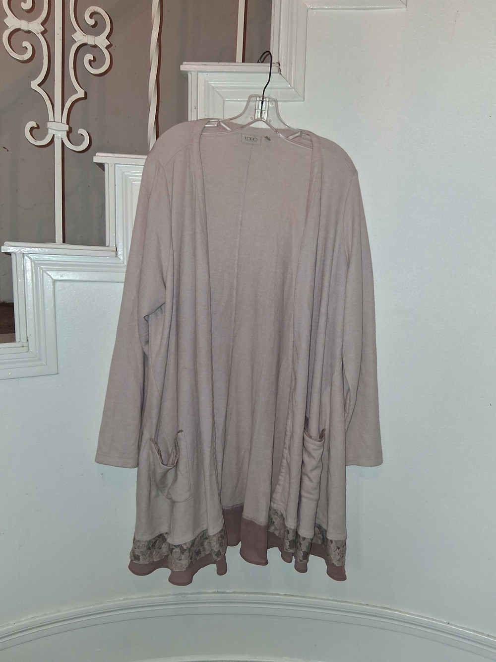 LOGO by Lori Goldstein Dusty Rose Open Front Cardigan